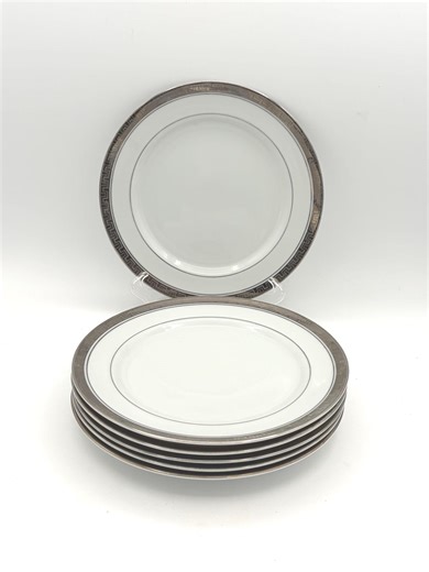 Set of Six Vintage Mikasa Fine China Alton Pattern #5299 Seven Inch Salad Dessert Plates With Platinum Greek Key Bands and Rings - Etsy