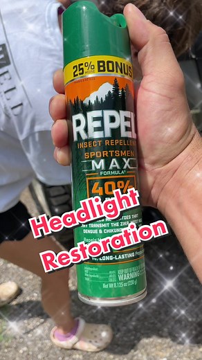 Restoring headlights with Repel bug spray. #headlightrestoration #repel #hacktok #fyp #foryou