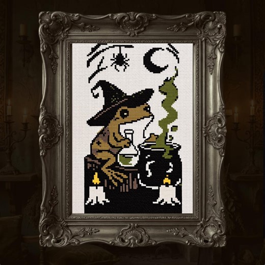 Witch Frog Cross Stitch Pattern PDF, Gothic Halloween Frog Embroidery Chart, Witchy Cauldron Cross Stitch, Spooky Cottagecore Decor Pattern - Etsy