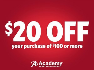You only have a limited time left to save $20 on a purchase of $100 or more! This offer ends May 4, so make sure you get to Academy soon to gear up for springtime fun. Excludes online purchase of ammo. See additional exclusions at academy.com. | Academy Sports Outdoors