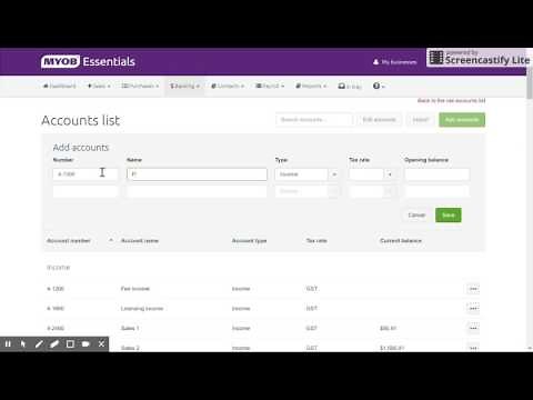 Adding Accounts in MYOB Essentials