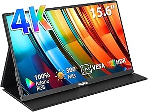 HotYeah Portable Monitor 4K, 15.6'' 3840x2160 UHD USB-C HDMI Laptop Monitor, 100% Adobe RGB HDR FreeSync External Computer Display, Travel 2nd Screen with Speakers & Smart Cover & VESA