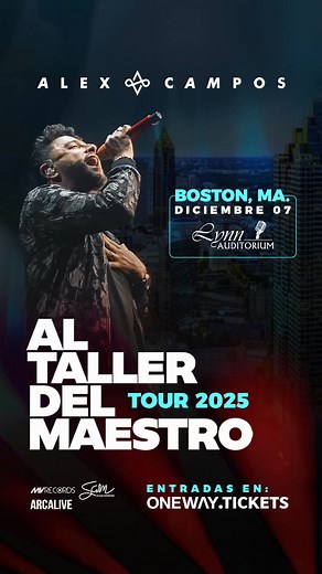 ⚠️ Familia de Boston, MA 🇺🇸 Los invito a disfrutar una gran noche musical como parte de mi gira “Al Taller del Maestro”. 🎶 Viviremos juntos un recorrido por esas melodías que han marcado nuestros corazones: Al Taller del Maestro, Tu Poeta, Me Robaste el Corazón y muchas más. 💛 Será un tiempo de bendición, fe y música para compartir en familia y con amigos. 🙌🔥 📲 Más información y entradas: https://www.tickets.oneway.tickets/es/alexcampos-boston ☎️ Tel: 1 (888) 390-2048 | Alex Campos