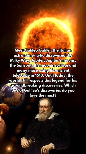 Meet Galileo Galilei, the Italian astronomer who discovered the Milky Way, Jupiter, Jupiter’s moons, the Sunspot, the moon's surface and many more using his ancient telescope in 1610. Until today, the world still respects this legend for his groundbreaking discoveries. Which one of Galileo's discoveries do you love the most? | Future Worlds