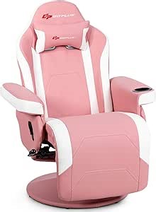 Goplus Pink Massage Gaming Chair, Racing Style Gaming Recliner w/Adjustable Backrest and Footrest, Ergonomic High Back PU Leather Computer Office Chair Swivel Game Chair w/Cup Holder and Side Pouch