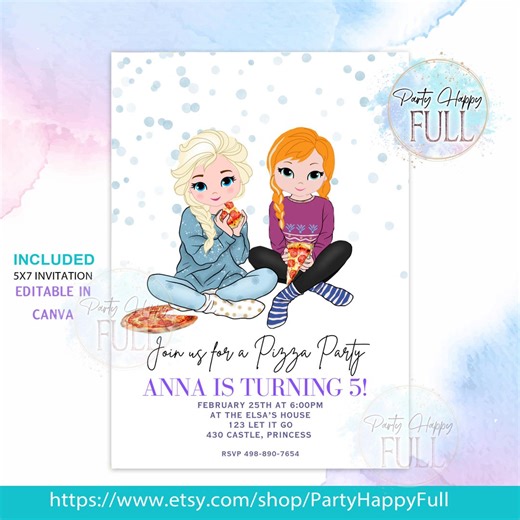 Editable Frozen Pizza Party Invitation, Princess Birthday, Princess Pizza Invitation, Pajama Party, Princess Pajama Pizza Party - Etsy Australia