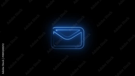 Blue Neon Envelope Icon with aV- Shaped Flap on a Black Background abstract communication