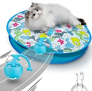 Interactive Cat Toy, Electric Hunting Toys for Bored Indoor Cats, Chirping Kitten Ball Fast Rolling in Pouch, Motion Activated Hide and Seek Mouse Catching Game