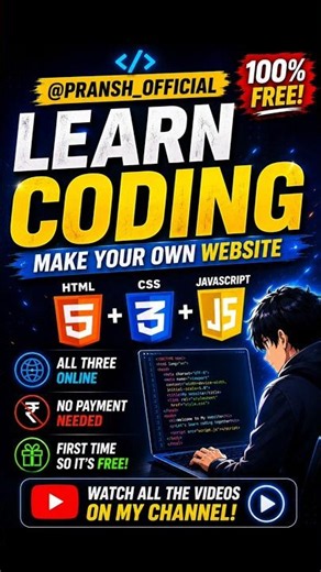 Learn Coding for FREE 💻 | HTML + CSS + JavaScript | Make Your Own Website 🚀