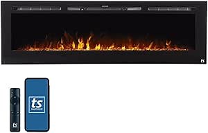 Touchstone Smart Electric Fireplace-The Sideline 72" Wide-in Wall Recessed - 30 Realistic Ember Color/Flame Options - 1,500W Heater w/Thermostat - Log & Crystal Hearth Options - Alexa/WiFi Enabled