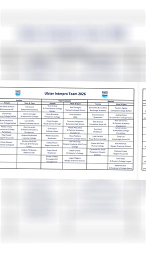 Well done to 𝐄𝐋𝐋𝐀, 𝐀𝐍𝐃𝐑𝐄𝐖, 𝐄𝐋𝐋𝐈𝐄 𝐚𝐧𝐝 𝐉𝐀𝐌𝐈𝐄 𝐋 on their selection for the Ulster Interpro Team 2026 🏊🏻‍♀️🏊‍♂️🏆 This selection is based on their fantastic performances at last week’s Swim Ulster Senior Schools Cup & Championships, a brilliant achievement for them all. The team will travel to Dublin in March to compete in the Senior Schools Interpro Gala, and we wish them every success as they represent Ulster. Best of luck to everyone selected, a fabulous achievement and