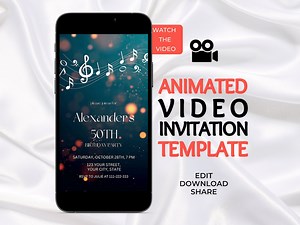 Animated Musical Birthday Video Invitation With Music Notes: Editable Digital Template - Etsy