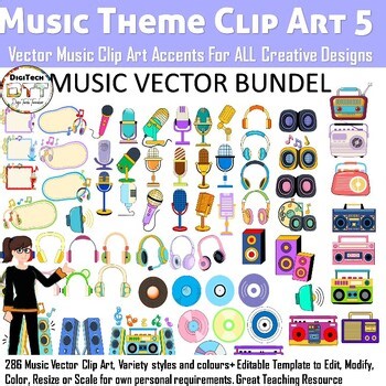 Music Media Theme Vector Clip Art 5, Music Text Frames, Radio, Microphones