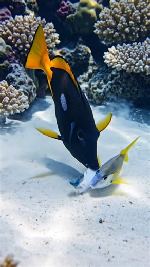 Achilles Tang vs. Spiny Chromis – Surgeonfish Strikes! #shorts