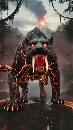 Can you survive this Lava Sabertooth attack? #aiwildlife #volcanic #insanecreature #shorts #tiger