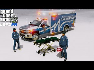 GTA 5 Paramedic Mod During A Snow Storm With New Northern Los Santos Silverado EMS Ambulance