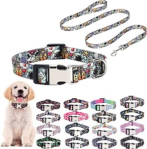 Cute Dog Collar and Leash Set for Eggs boy Patterns Collars, Adjustable Soft Nylon Collars for Small Medium Large Dogs，Girl or Boy Puppy Dogs Cats Walking Running Training(Eggs boy XS)