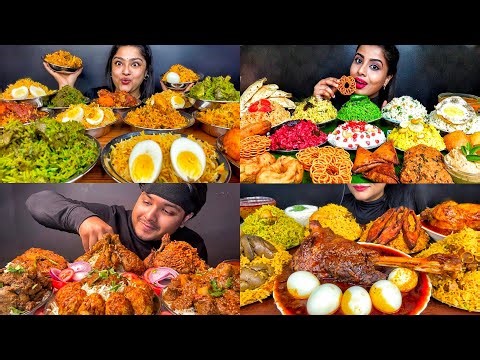 ASMR EATING BIRYANI CHALLENGE CHICKEN BIRYANI VEGETABLE BIRYANI MUTTON BIRYANI EATING VIDEOS