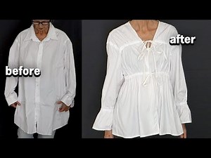 DIY MEN'S SHIRT REFASHION : Upcycle oversized shirt to women's drawstring top