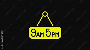 Yellow From 9 to 5 job icon isolated on black background. Concept meaning work time schedule daily routine classic traditional employment. 4K Video motion graphic animation