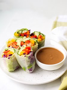 Vegetarian Rice Paper Rolls with Peanut Sauce - Hannah Magee RD