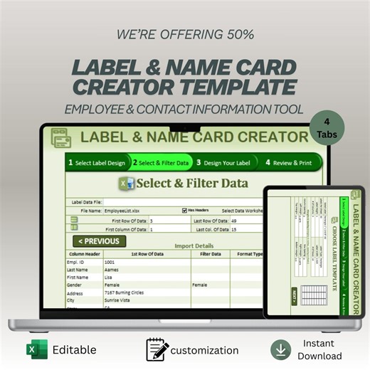 Employee Label & Name Card Creator | Automatic ID Badge Generator Spreadsheet | Address Contact Label Maker for Excel - Etsy UK