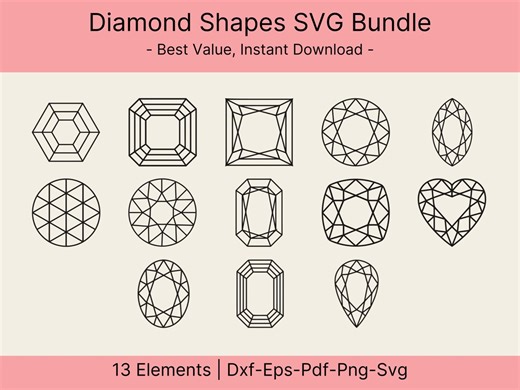Diamond Shapes SVG Bundle, Gemstone Vector Cut Files - Etsy