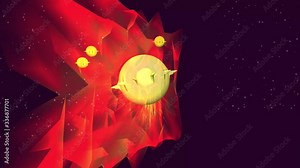 4k 3d animation about the Coronavirus the spinning virus with fire surround it moves and divides, there is a dark abstract background.