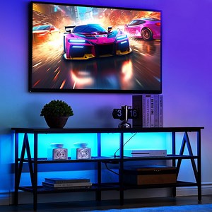Behost TV Stand for 65 inch TV, TV Cabinet with 20 Colors LED Lights for Living Room, Brown - Walmart.com