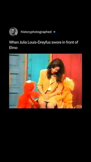 History Photographed on Instagram: "In 1994, during a taping of Sesame Street, actress Julia Louis-Dreyfus accidentally said a curse word in front of the Muppet characters Elmo and Zoe.⁠ ⁠ The incident occurred during a scene in which Louis-Dreyfus, famous for her role as Elaine on Seinfeld, was interacting with the puppets.⁠ ⁠ She was having some trouble with her lines and, after mixing up a character's name, accidentally let slip a profanity."