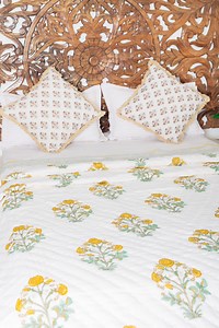 Indian Floral Kantha Quilt, Handblock Printed Cotton Queen Coverlet, Dark Grey Boho Blanket Throw, Handmade Bedspread Quilt - Etsy