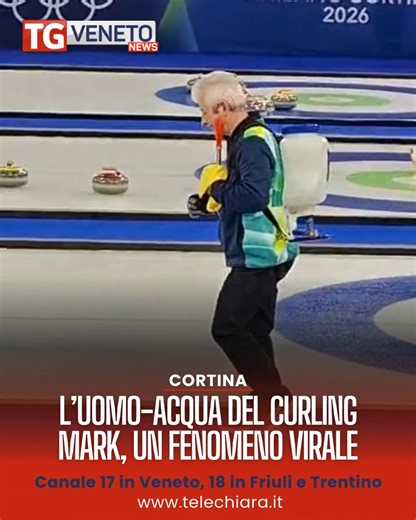 CORTINA. L’UOMO-ACQUA DEL CURLING: MARK, UN FENOMENO VIRALE Ribattezzato l’uomo-acqua del curling, Mark Callan è diventato un fenomeno virale dopo il video social che lo ritrae in un “balletto” sulle note di Michael Jackson nella famosa “Moonwalk” mentre spruzza acqua sulla pista: “Passi corti e gocce all’indietro per il ghiaccio perfetto”. Ed è scoppiata la “Ice-man mania”. Callan è ritenuto il miglior specialista al mondo in questa disciplina, rimarrà allo stadio del ghiaccio di Cortina per tu