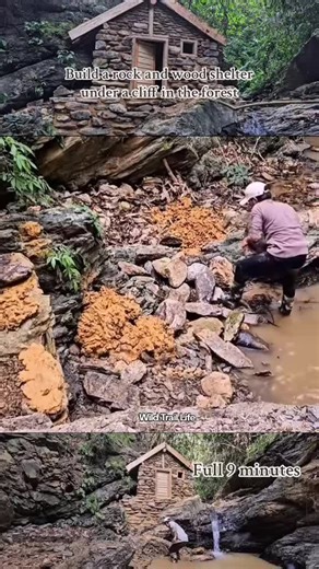 Building a Stone and Wood Shelter in the Wild