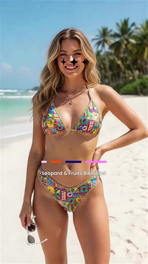 Women's Leopard & Fruits Print Bikini Set, Leopard Print Bikinis, Casual Fashion Chic Swimwear, Perfect for Beach Holidays #beachwear #plussizeswimwear #flatteringtwopieceset #swimsuitreview #womensbathingsuit #flatteringswimwear #loungewearsets #momapprovedswimwear #twopiecebathingsuit #highwaistedswimsuit