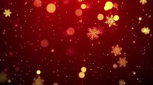 Download Red Background With Falling Gold Snowflakes And Sparkling Lights for free