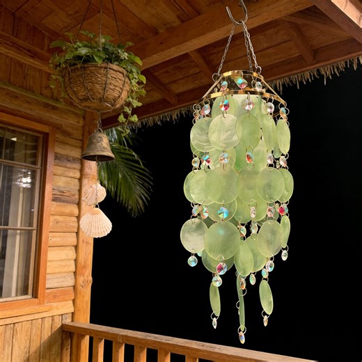 Jade Green Capiz Shell Wind Chime for Patio, Sun Catcher Beach Decor, Mobile Shell Ornament for Her - Etsy