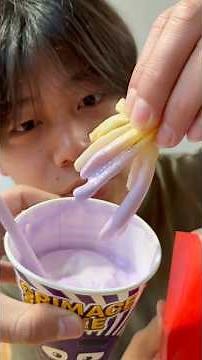 A video of me trying out the Grimace Shake, which has finally returned, in various kinds of shakes.