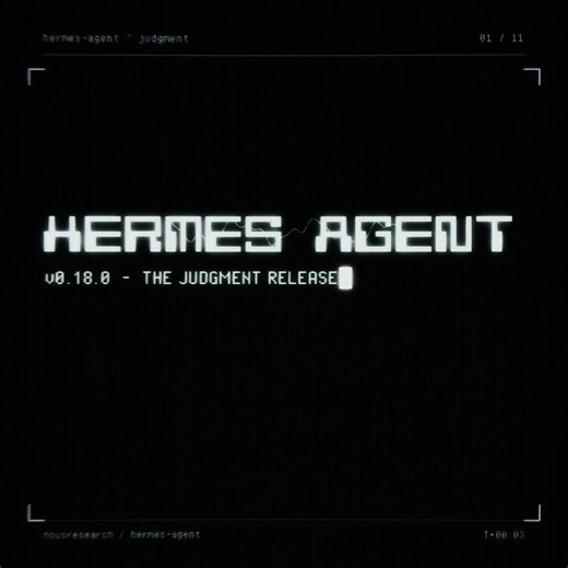 Hermes Agent v0.18.0 is here. The Judgement Release.This release includes a lot of powerful new features:- Mixture of Agents as a first class virtual model, to take you beyond the frontier- /learn to teach your agent anything from open ended sources- Journey to visualize how your agent learned- Gemini Vertex is now a supported provider- Fable 5, Sonnet 5, and Fugu are now available- Projects support in the desktop app to focus in and buildand a ton more, including our team clearing ALL P0 and P1