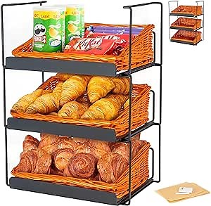 Bread Display Rack | Willow Basket Display for Kitchen Counter Storage & Bakery | Bread Organizer | Farmers Market Display | Basket for Potatoes and Onions | Fruit & Vegetables Holder