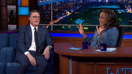 Oprah flips script on Colbert in emotional exit interview