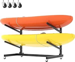 Freestanding Kayak Storage Rack,Heavy Duty Kayak Holder with Wheels,Metal Kayak Stand Indoor Outdoor,Garage Storage Rack for Kayaks,Canoes,SUP,Paddle Board and Surfboards