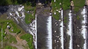 Aerial footage of the Watu Purbo Sabo Dam in Sleman, Indonesia which has a 6-level water dam. Apart from preventing the eruption of Mount Merapi, this dam is also a popular tourist destination