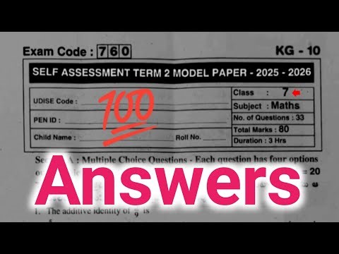 Ap 7th class maths self assessment Term 2 model paper 2026|maths 7th class Sa2 question paper 2026
