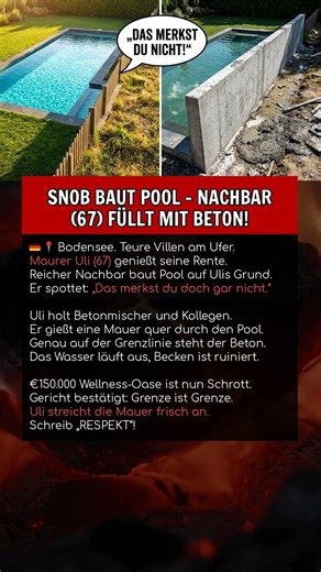 SNOB BAUT POOL – NACHBAR (67) FÜLLT MIT BETON!