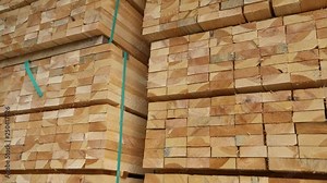 Stacked Stacked wood drying in lumber yard of lumber mill.