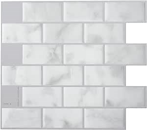 SMART TILES Peel and Stick Backsplash- 10 Sheets of 10.95" x 9.70" - 3D Adhesive Peel and Stick Tile Backsplash for Kitchen, Bathroom, Wall Tile, Subway Nero