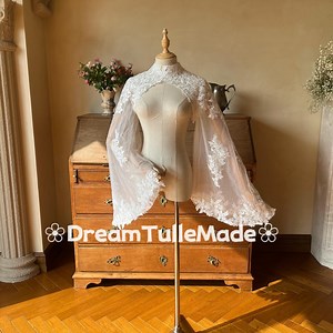 Detachable Floral Bride Bolero,luxury Bridal Shawl With Poet Sleeves,dreamy Wedding Belero,romantic Bride Cover-up,tulle Wedding Neck Cape - Etsy