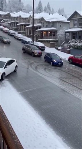 Cars Slide Helplessly Down Icy Hill Into Pileup