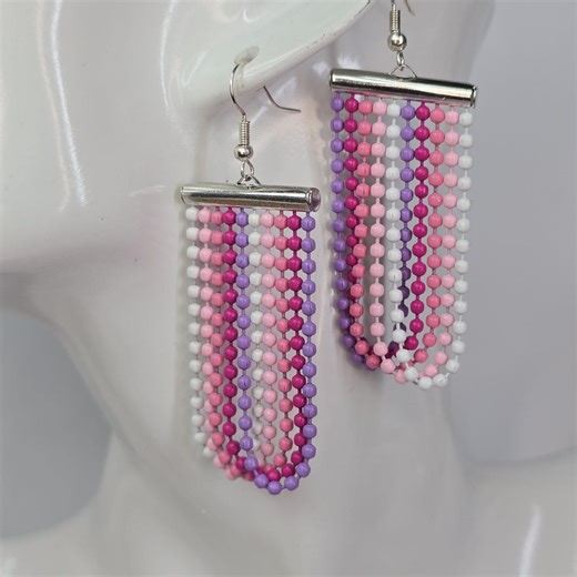 Multistrand, Pink Bead-chain Earrings — Handmade Boho Pastel Dangles - Etsy