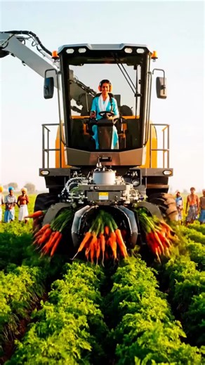 Smiling Girl Controls Giant Robotic Carrot Harvesting Machine | AI Smart Farming #2026 #automobile #technology #farming #fyp